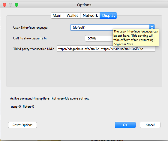 Dogecoin Core Installation on macOS - Change language